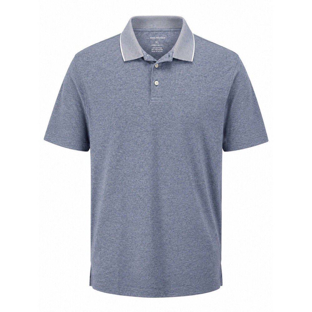 Van Heusen Mens Regular Fit Blue Heather Short Sleeve Polo Shirt Cotton Sz XL